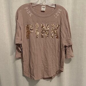 PINK Victoria's Secret Mauve Long Sleeve Tee with Gold Sequin Logo